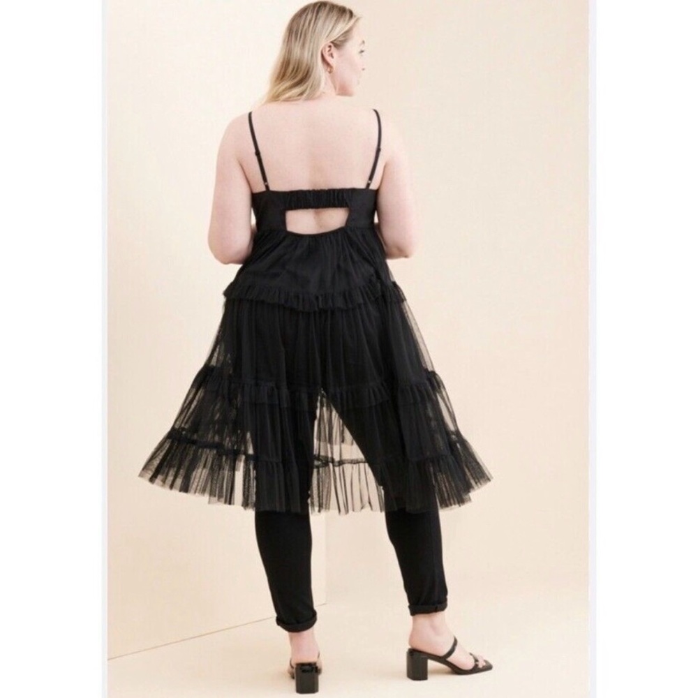 Anthropologie 1X Maeve Black Tiered Tulle Plus Mini Dress